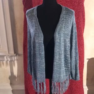 Blue sweater with fringe bottom